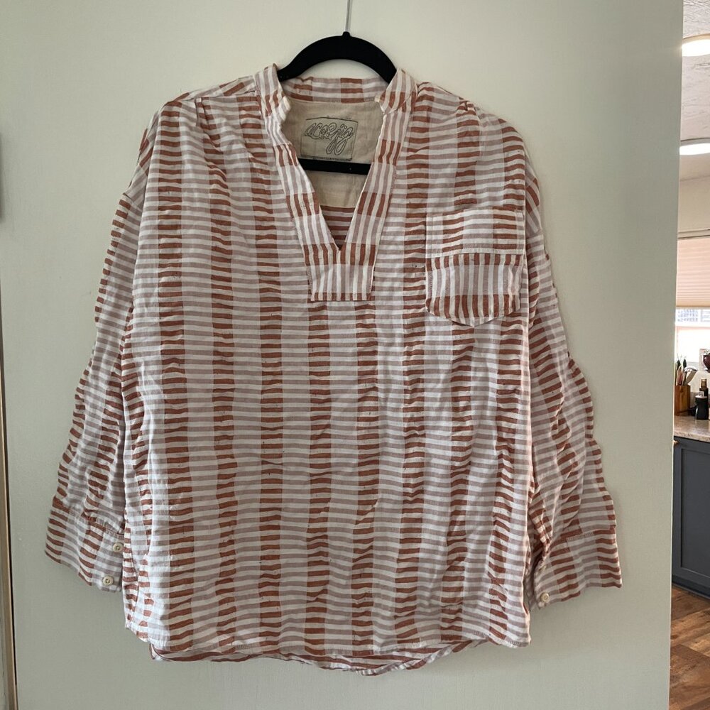 Ace & Jig Woven Cotton Top/Blouse – M – Rust & White Stripes